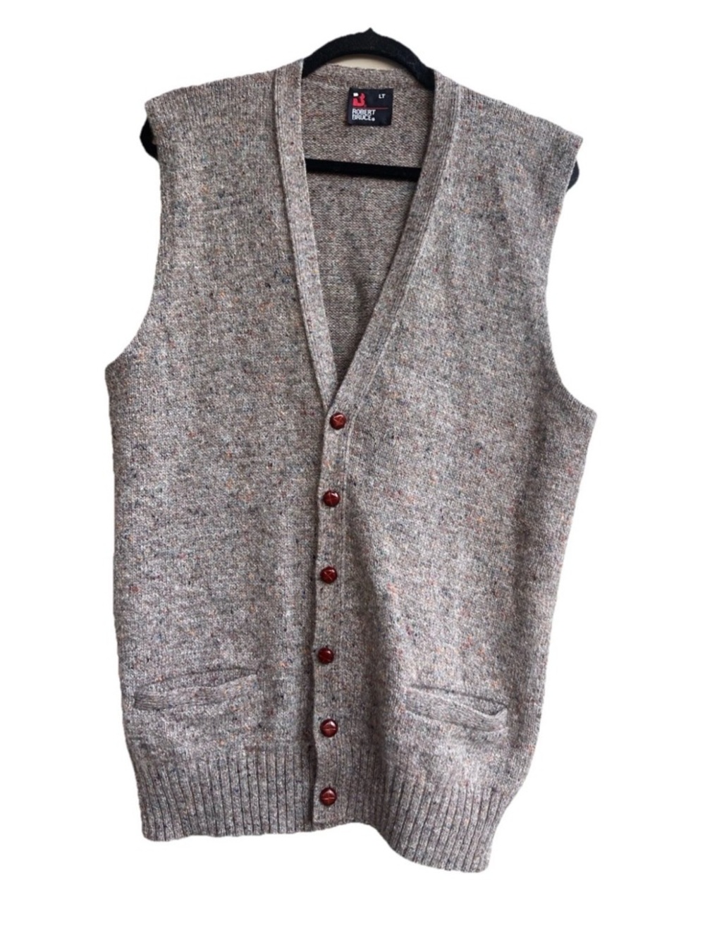 VTG Heriatge Men LT Speckled Knit Wool Blend Vest US Made Preppy Classic Cozy 80